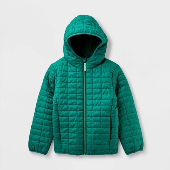 Cat and Jack Green Quilted Hooded Jacket. Sz. Small 6/7 - Picture 1 of 10